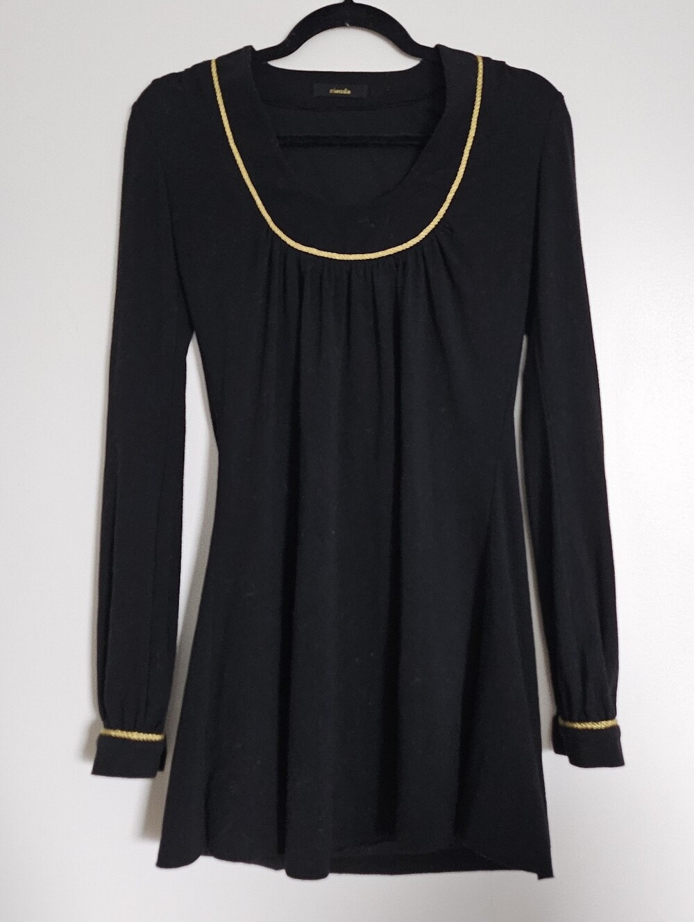 Rienda Gyaru Black Long Sleeve Sailor Tunic Dress with Gold Cord Trim